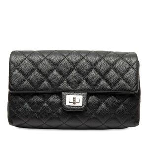 Chanel 2.55 Matelasse Pouch Clutch Bag Black Caviar Skin Women's Chanel